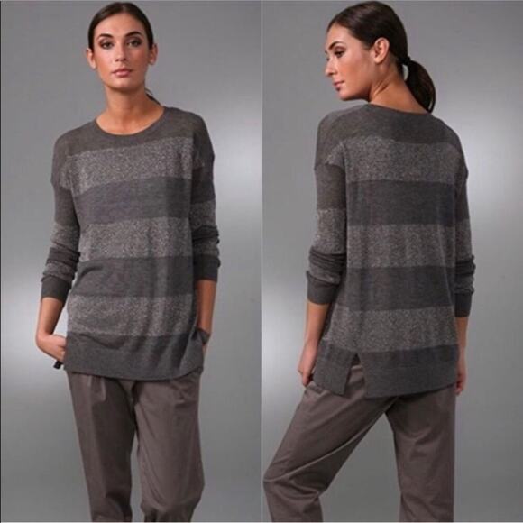 Vince Cashmere Rugby Stripe Sweater Size M Metallic Knit Preppy Academia Office - Picture 2 of 14